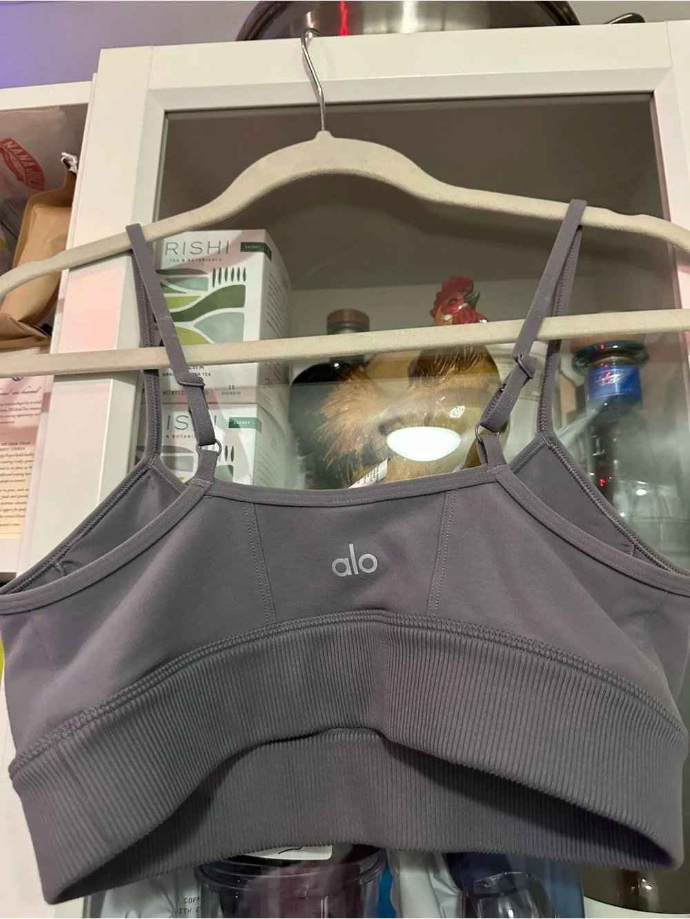 Cute ALO Yoga Alosoft Head Start Bra Sz Small perfect Athleisure Yoga Color Fog